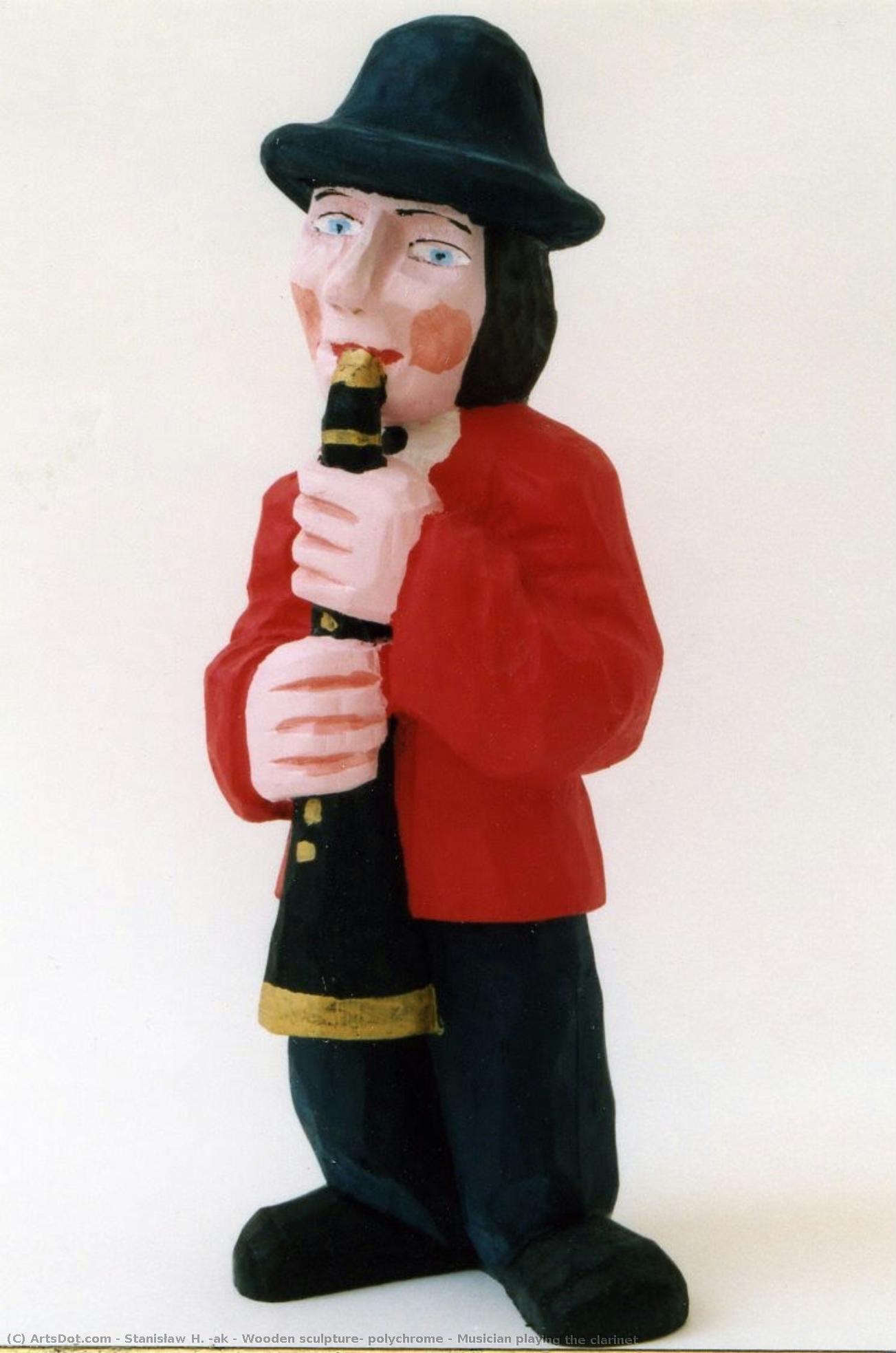 Wooden Sculpture, Polychrome - Musician Playing The Clarinet — Stanisław H. Żak