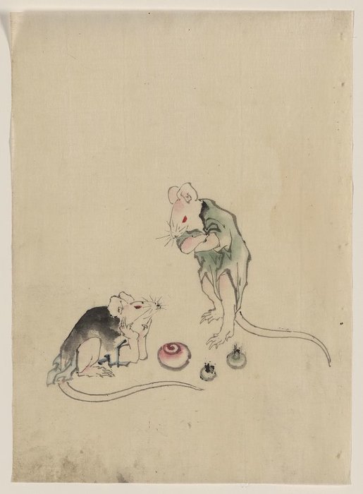 Two Mice, One Lying On The Ground With Head Resting On Forepaws — Katsushika Hokusai
