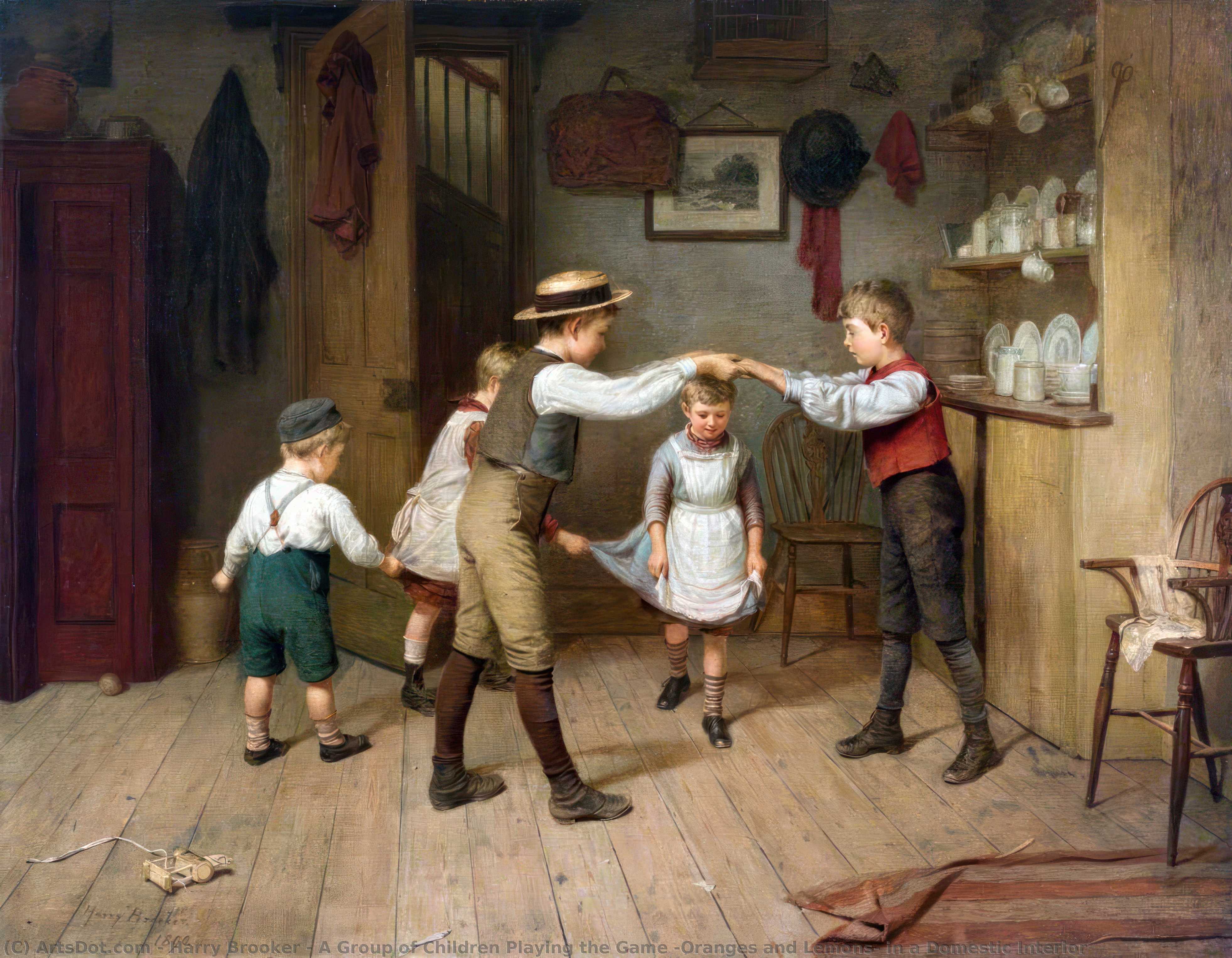 A Group Of Children Playing The Game 'oranges And Lemons' In A Domestic Interior — Harry Brooker