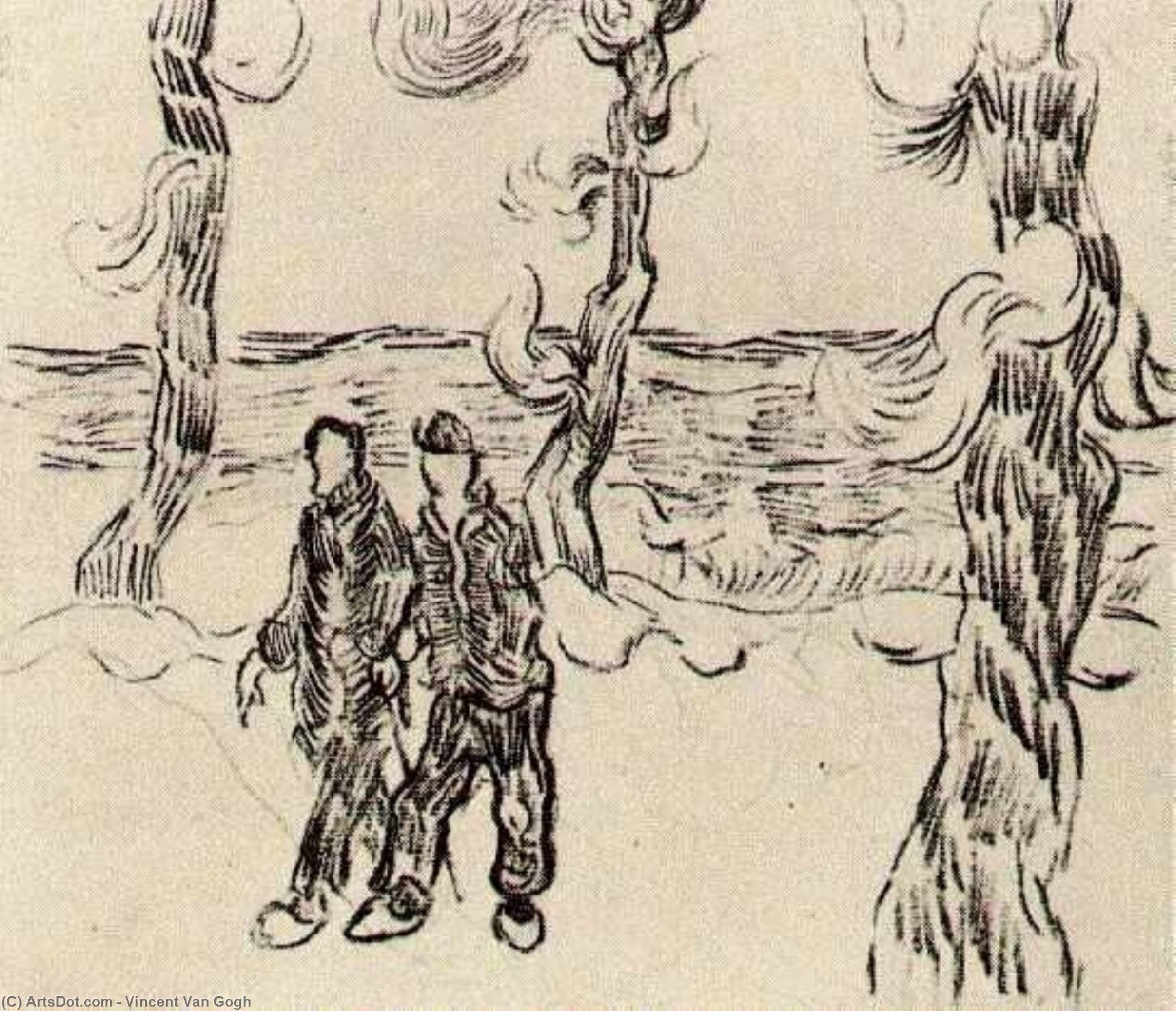 Zwei Männer Auf Einem Weg Mit Kiefern — Vincent Willem Van Gogh