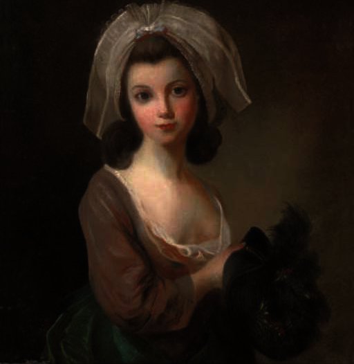 Portrait Of A Young Lady, Half-length, Holding A Feather Hat — Antoine Vestier Avallon Paris