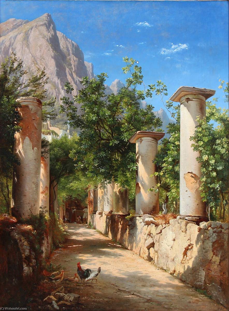 Ancient Columns, Italy. In The Background Figures At The Well. Pres. From Capri — Carl Frederik Peder Aagaard