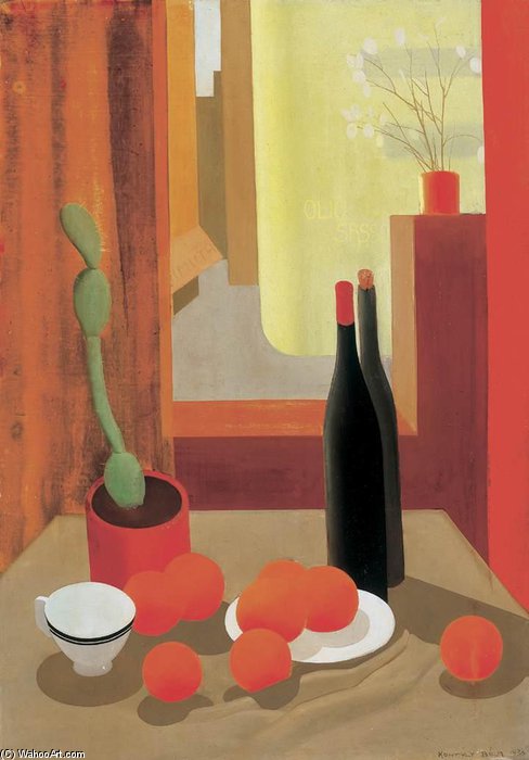 Still-life With Cactus And Oranges — Bela Kontuly