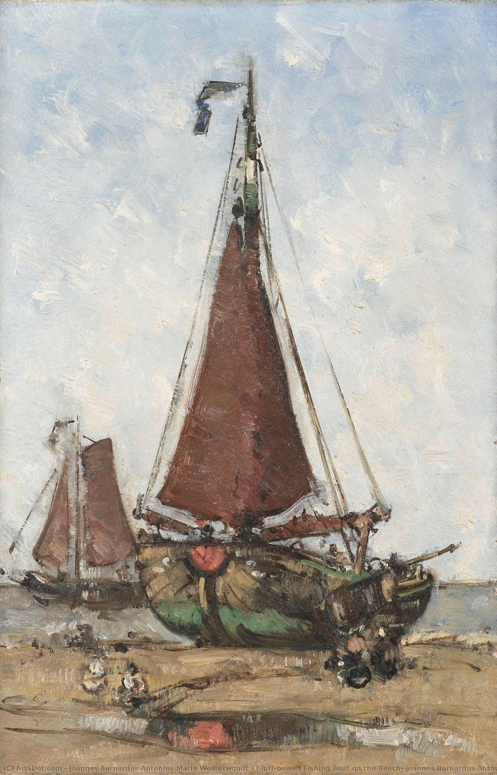 Bluff-bowed Fishing Boat On The Beach, Joannes Barnardus Antonius Maria Westerwoudt, C. 1880 - C. 1906 — Joannes Barnardus Antonius Maria Westerwoudt