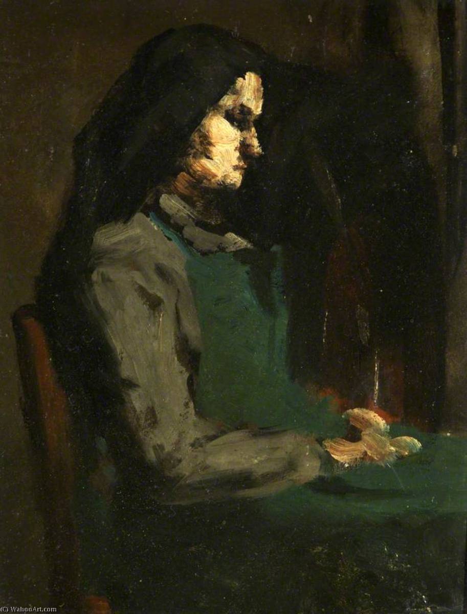 Woman With A Green Apron — Theodule Augustine Ribot