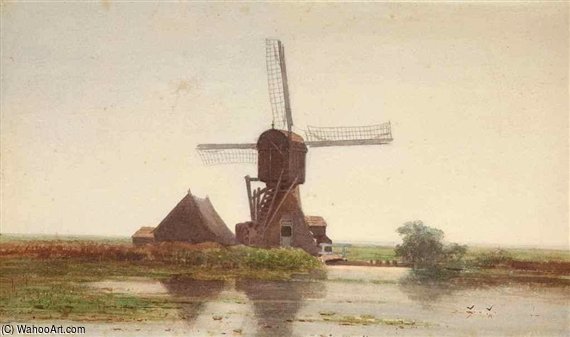 A Polderlandscape With A Windmill — Paul Joseph Constantine Gabriel