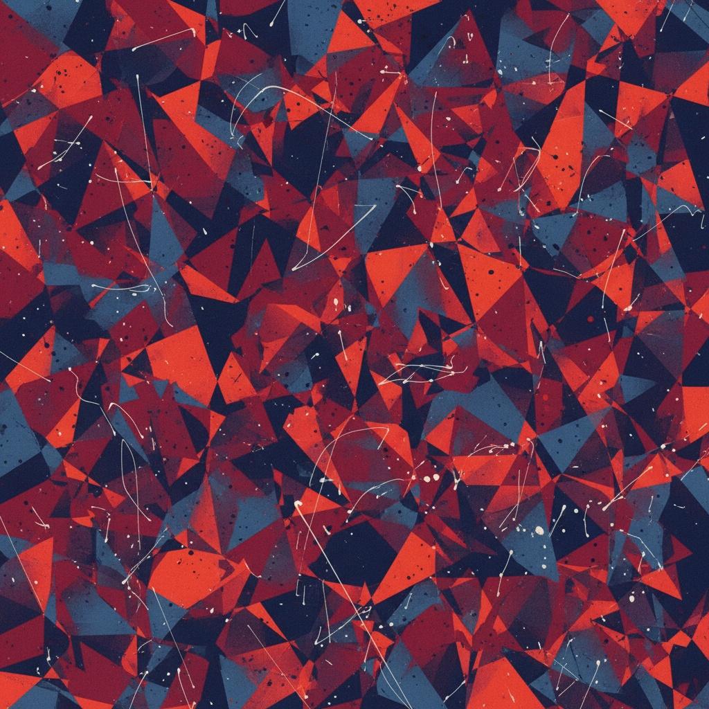 Fragmented Crimson Echoes Within A Crystalline Mosaic Of Midnight Blue And Silver Filaments — Laurent Fabre