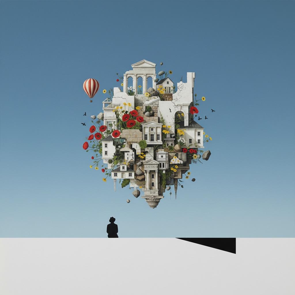 Floating Fragments Of Eternity: A Meditative Assemblage Of Architecture And Wild Crimson Poppies — Laurent Baudry