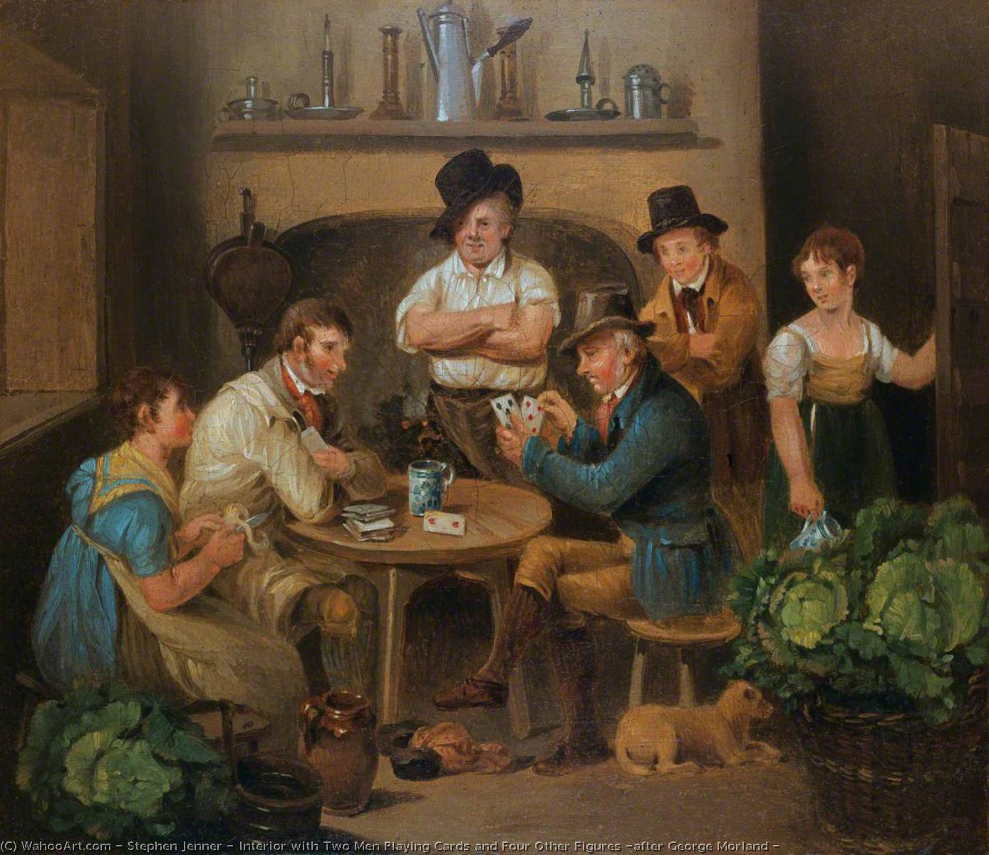 Interior With Two Men Playing Cards And Four Other Figures (after George Morland ) — Stephen Jenner