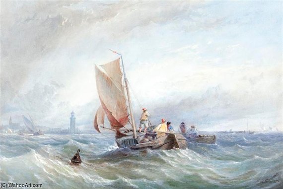 Fishing Boats In Choppy Seas Off The Coast — Thomas Sewell Robins