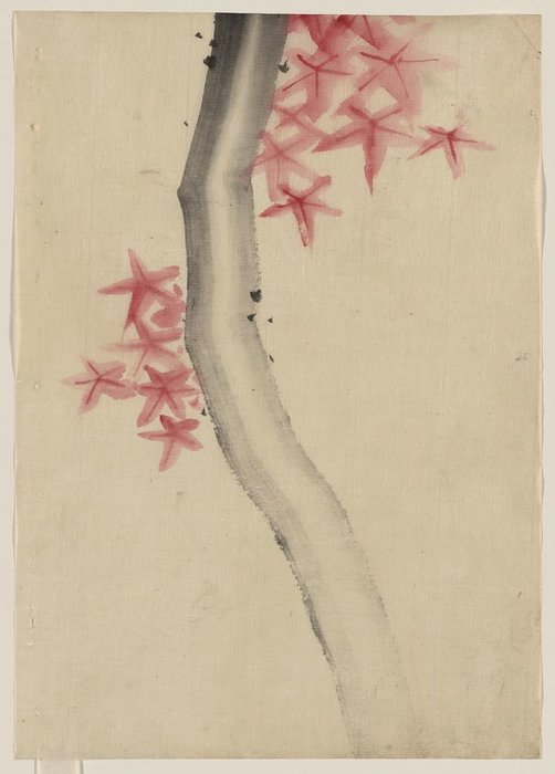 Possibly A Tree Branch With Red Star-shaped Leaves Or Blossoms — Katsushika Hokusai