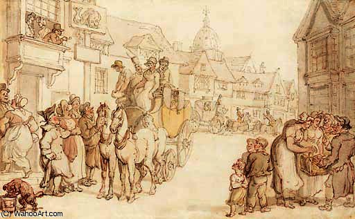 A Coach And Horses Arriving At The Dolphin Inn — Thomas Rowlandson