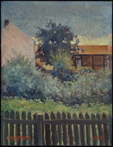 Maisons Derrière Une Palissade Et Un Arbre — Henri Georges Dupetit
