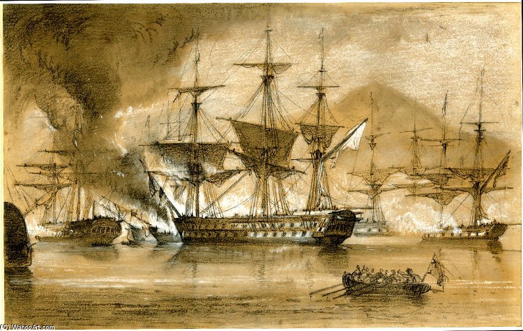 The Scipion On Entering The Harbour Ran Aboard The Brelots — George Philip Reinagle