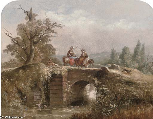 Figures Crossing A Bridge — William Linton