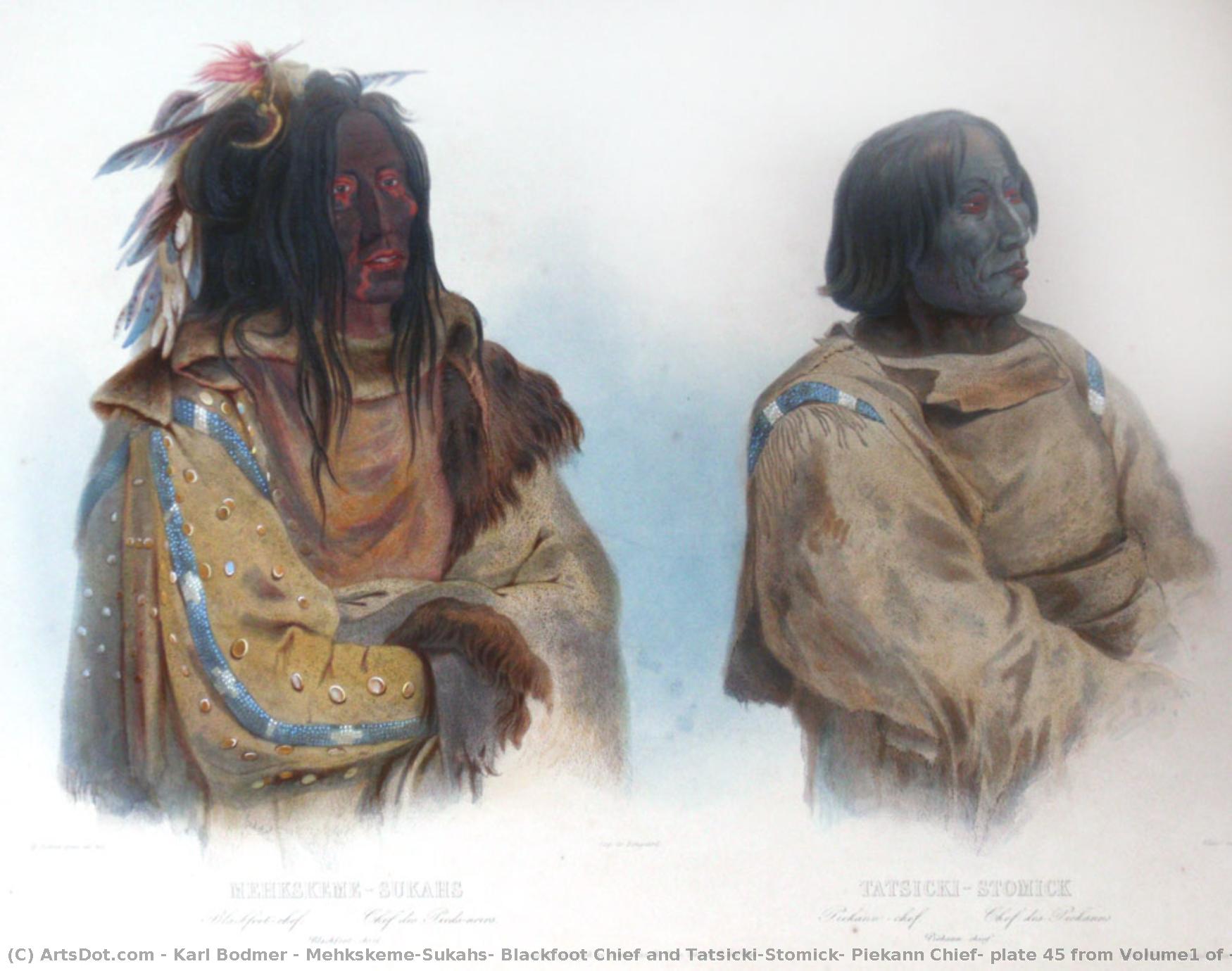Mehkskeme-sukahs, Blackfoot Chief And Tatsicki-stomick, Piekann Chief, Plate 45 From Volume1 Of 'travels In The Interior Of North America' — Karl Bodmer