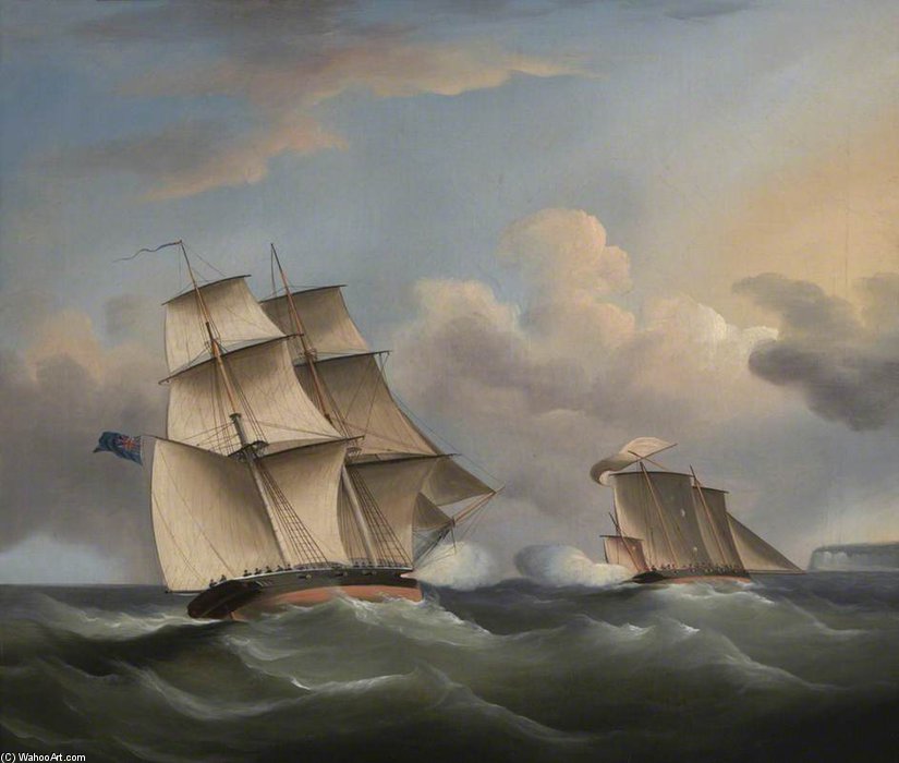 Action Between A Brig And A Smuggler's Lugger — William John Huggins