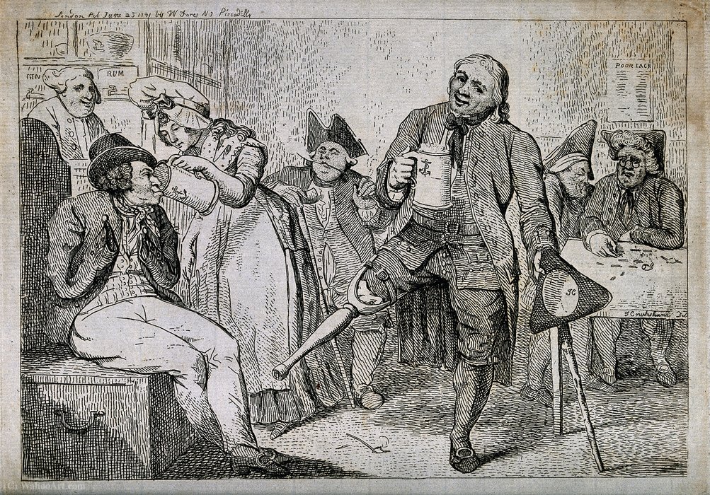 An Old Sailor With Wooden Leg And A Man With No Arms Drinkin — Isaac Robert Cruikshank