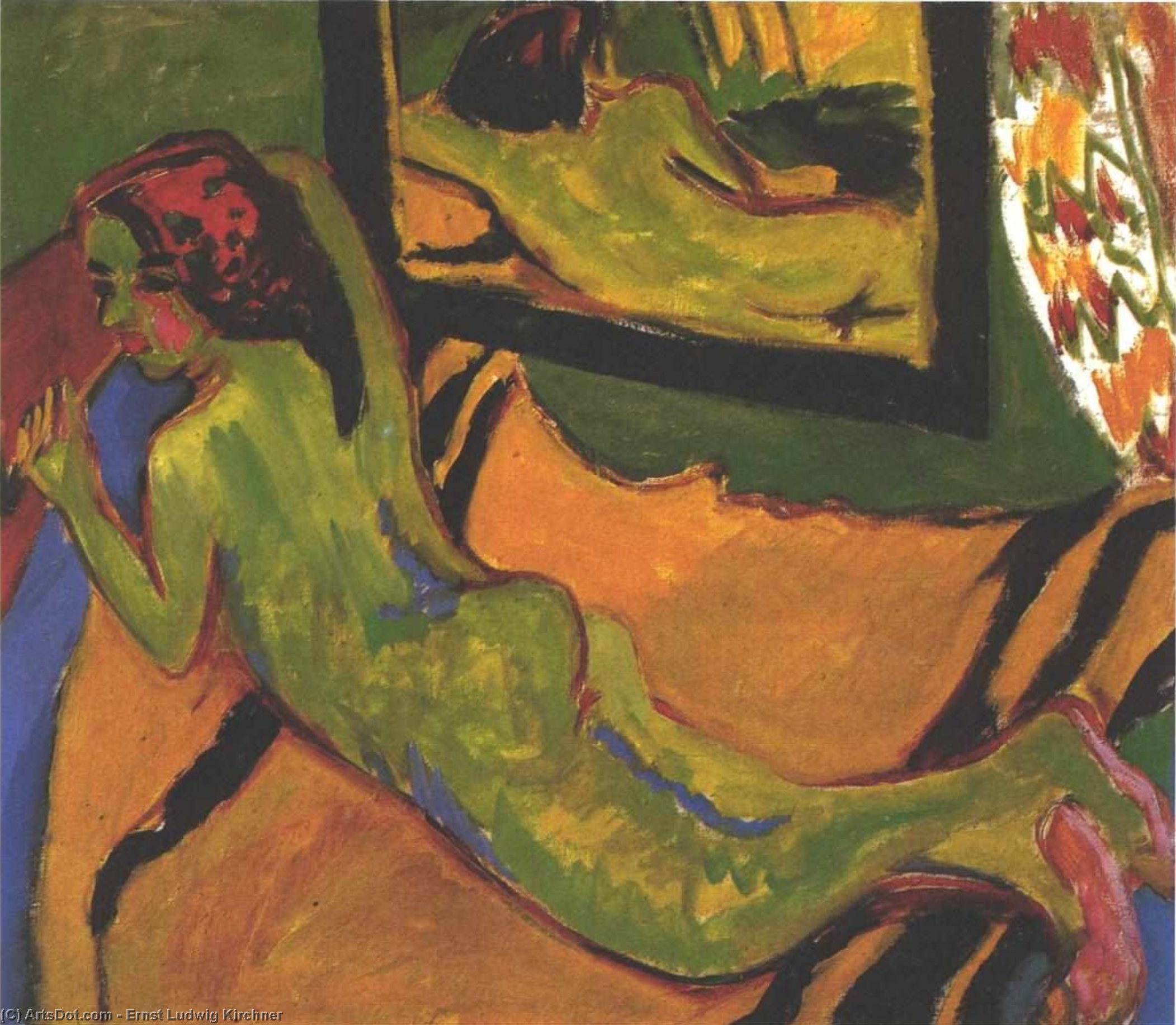 Reclining Female Nude In Front Of A Mirror — Ernst Ludwig Kirchner