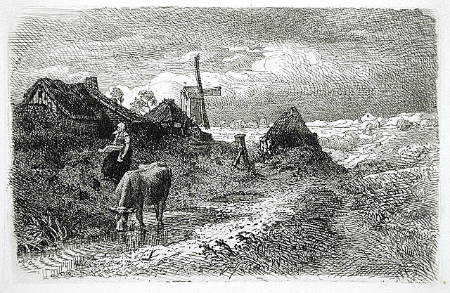 Dutch Landscape With Woman And Cow — Andreas Achenbach