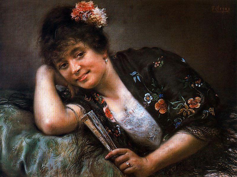 Flemish Girl Lying With Fan — José Villegas Cordero