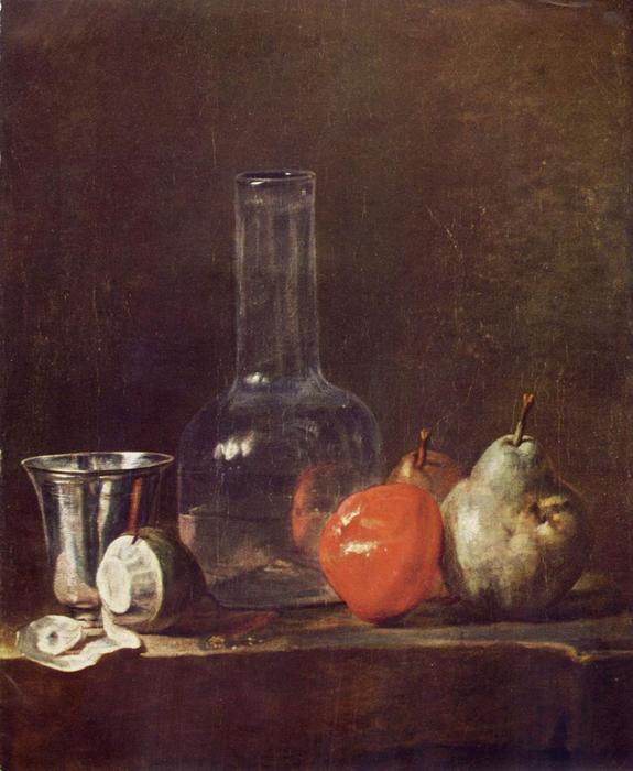 Still Life With Glass Flask And Fruit — Jean-baptiste-siméon Chardin