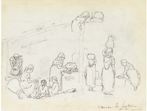 Women Cooking, Washing And Reading To Children, And Studies Of Two Women — Camille Pissarro
