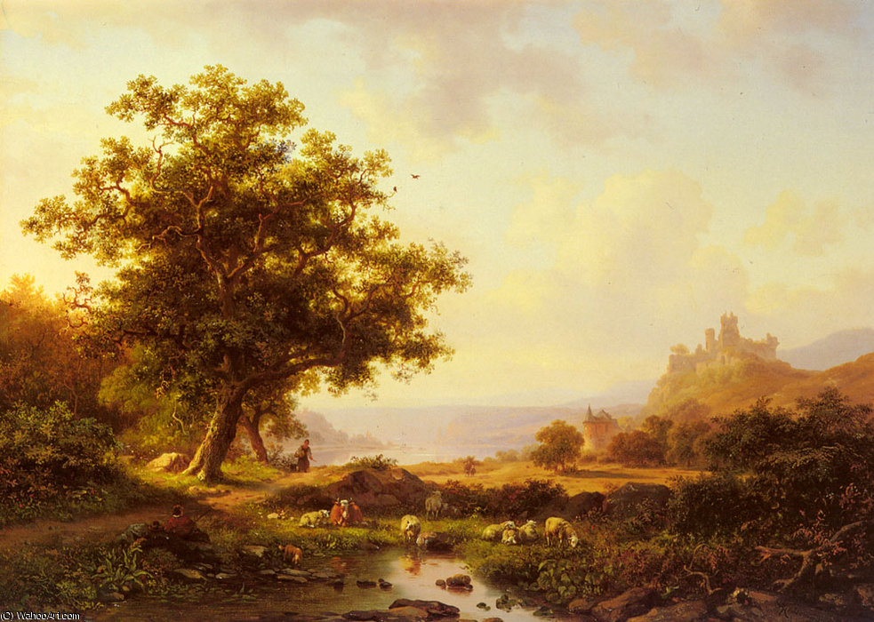 An Extensive River Landscape With A Castle On A Hill Beyond — Frederick Marianus Kruseman