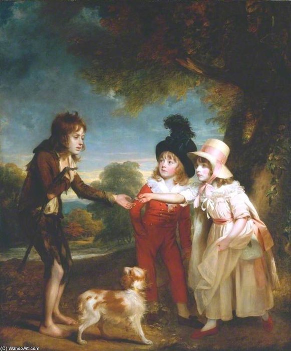 Portrait Of Sir Francis Ford's Children Giving A Coin To A Beggar Boy — Sir William Beechey
