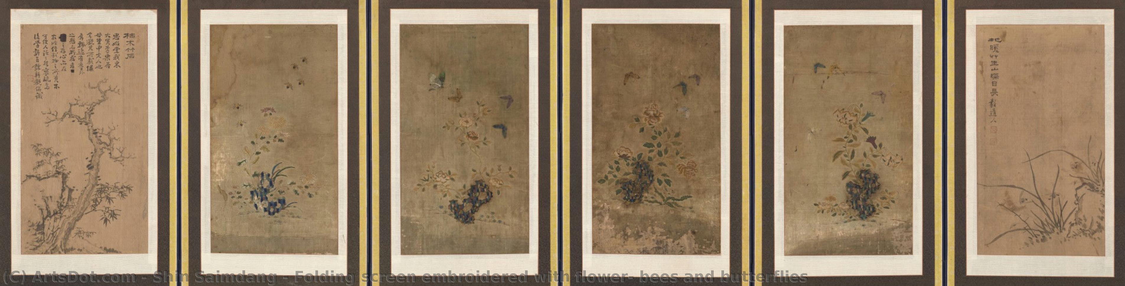 Folding Screen Embroidered With Flower, Bees And Butterflies — Shin Saimdang
