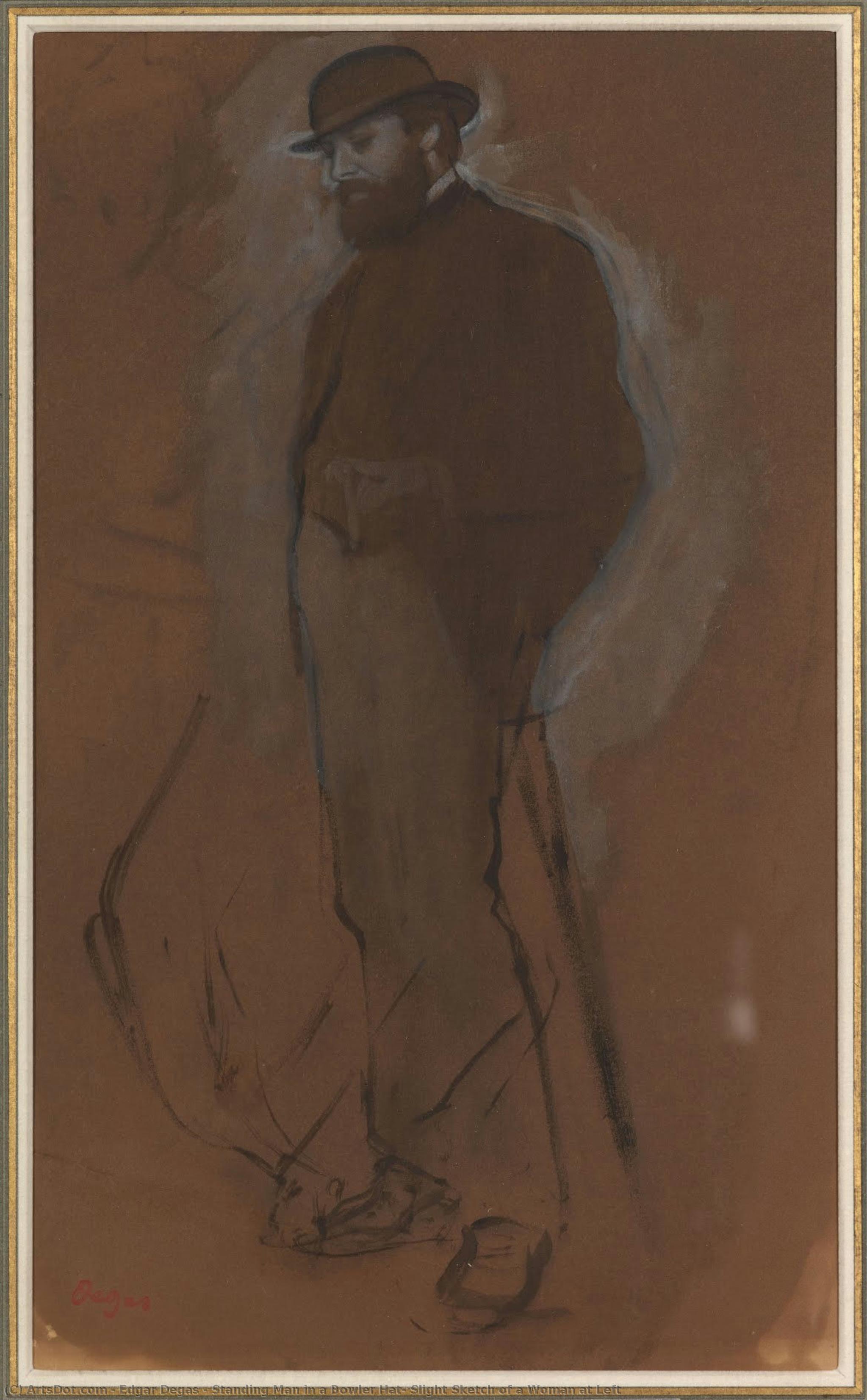 Standing Man In A Bowler Hat; Slight Sketch Of A Woman At Left — Hilaire-germain-edgar Degas