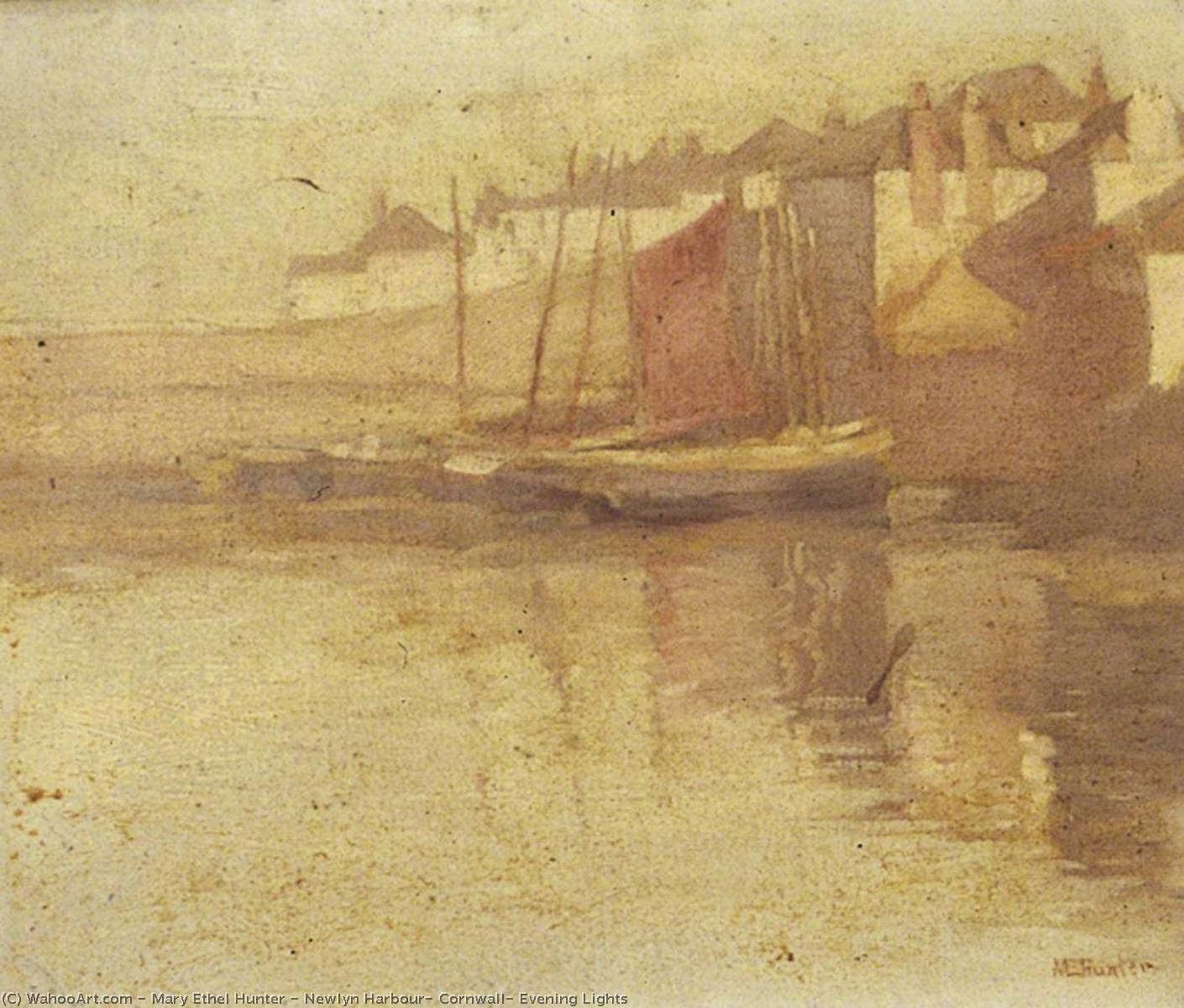 Newlyn Harbour, Cornwall, Evening Lights — Mary Ethel Hunter