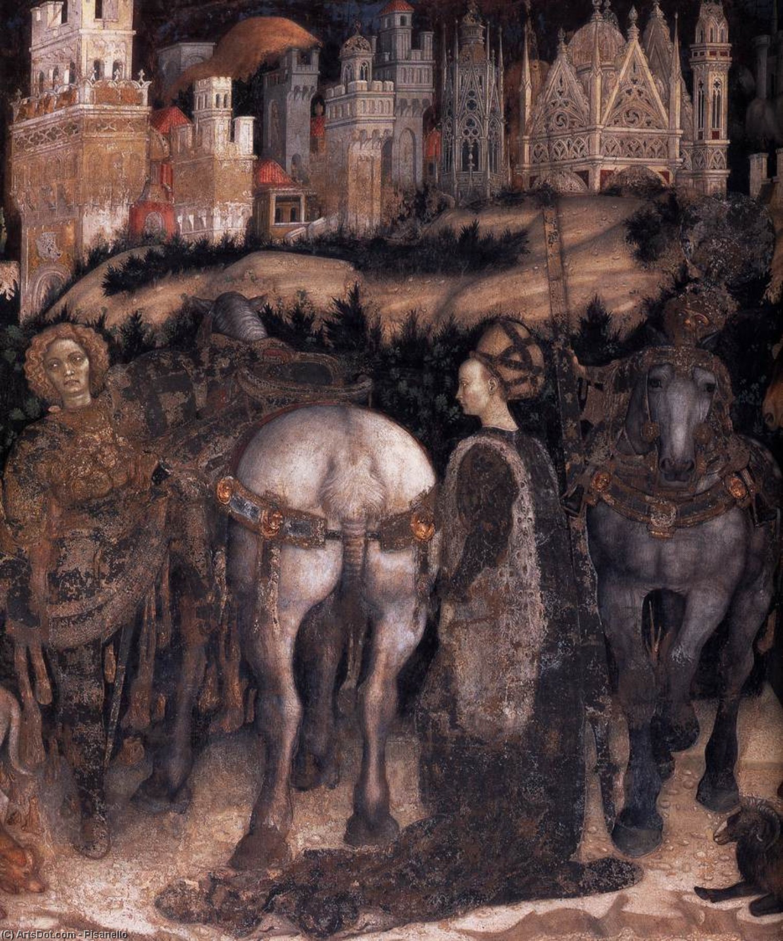 Saint George And The Princess Of Trebizond (detail). Fresco. Pellegrini Chapel, Sant Anastasia, Verona — Pisanello