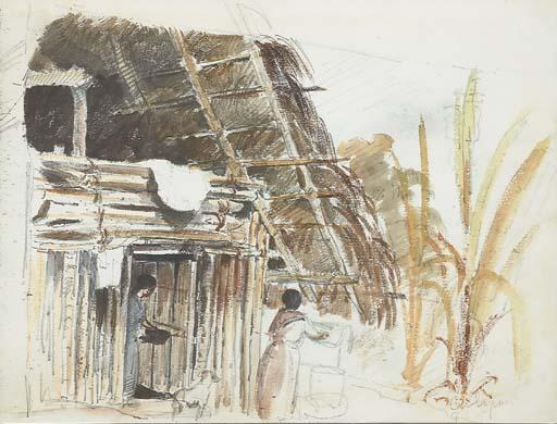A Hut With Two Women And A Dog In The Foreground, Galipan — Camille Pissarro