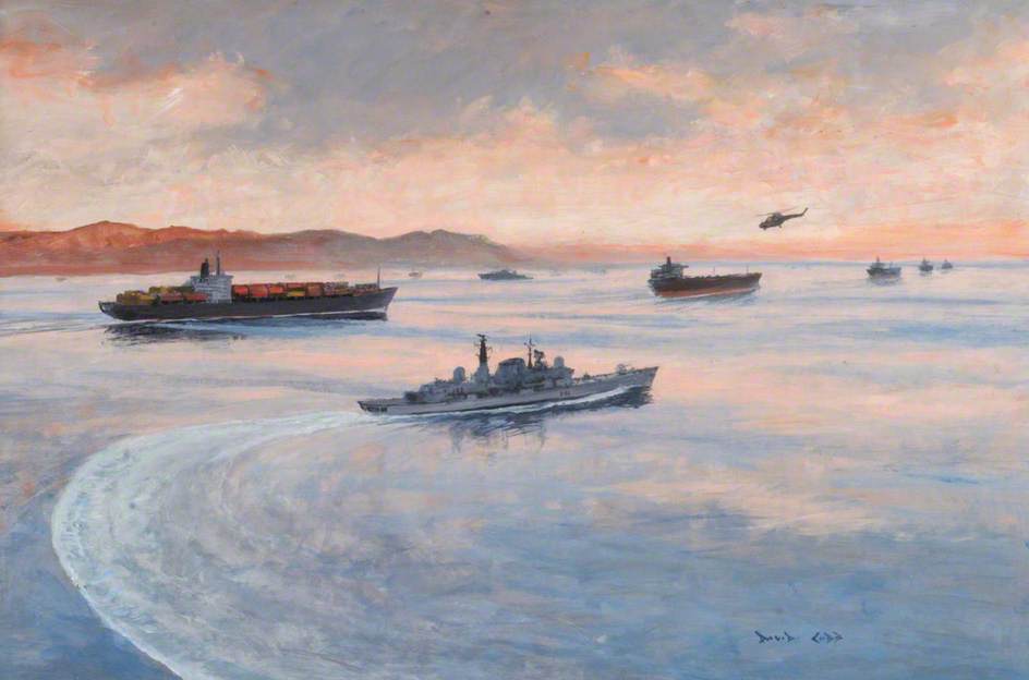 Hms 'gloucester' On The Armilla Patrol Escorting A Convoy Of Container Ships Through The Strait Of Hormuz — Charles David Cobb