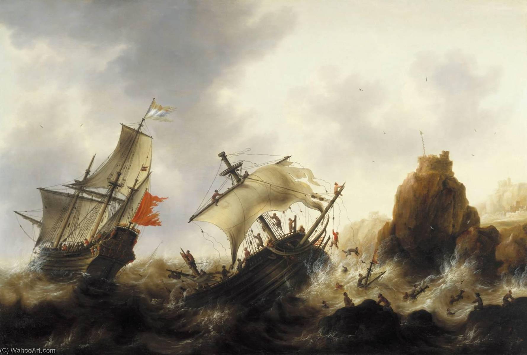 Ships On A Stormy Sea — Jacob Adriaensz Bellevois