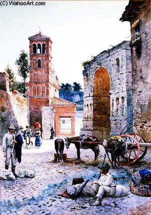 Figures In A Roman Square — Ettore Roesler Franz