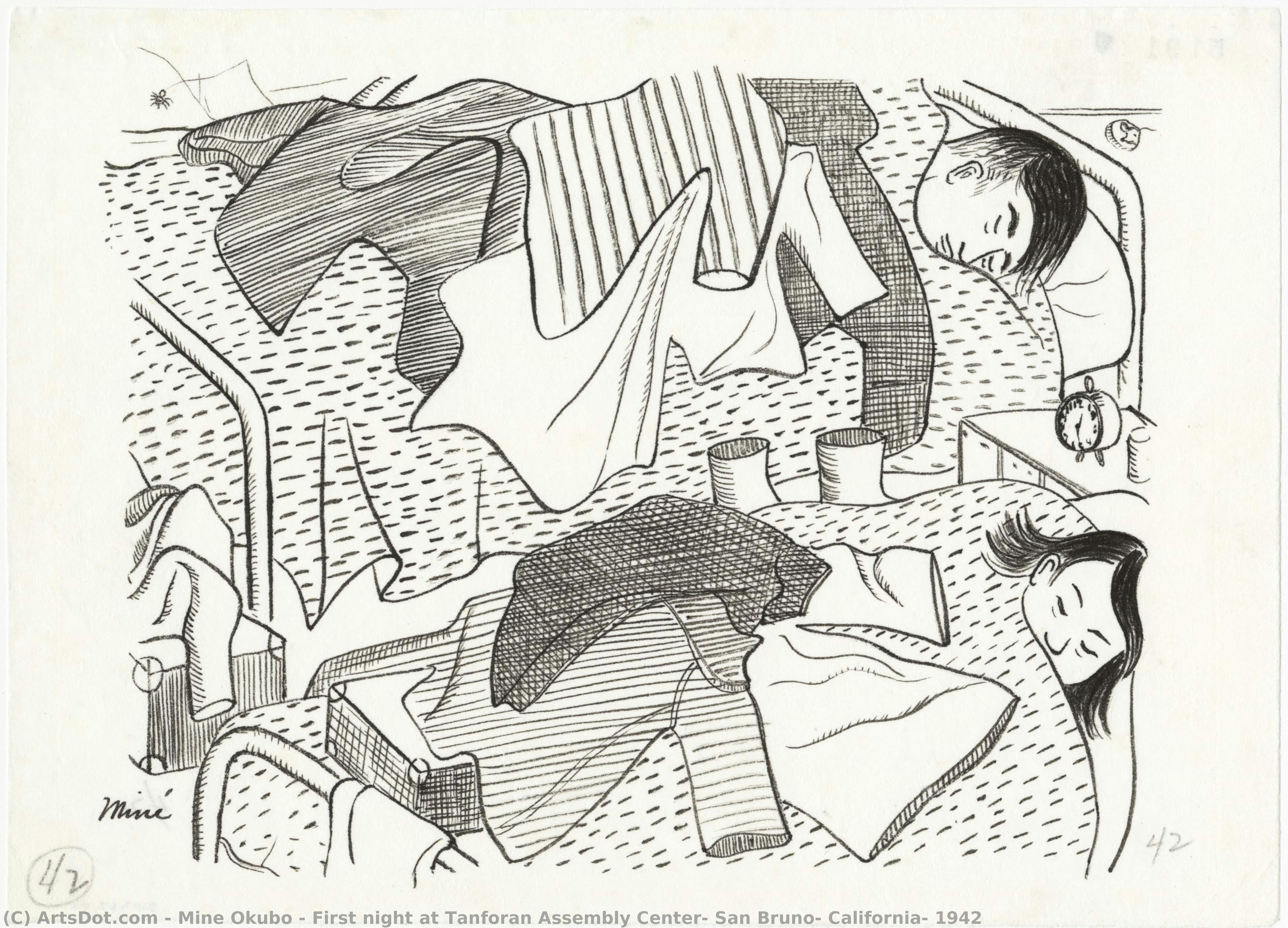 First Night At Tanforan Assembly Center, San Bruno, California, 1942 — Miné Okubo