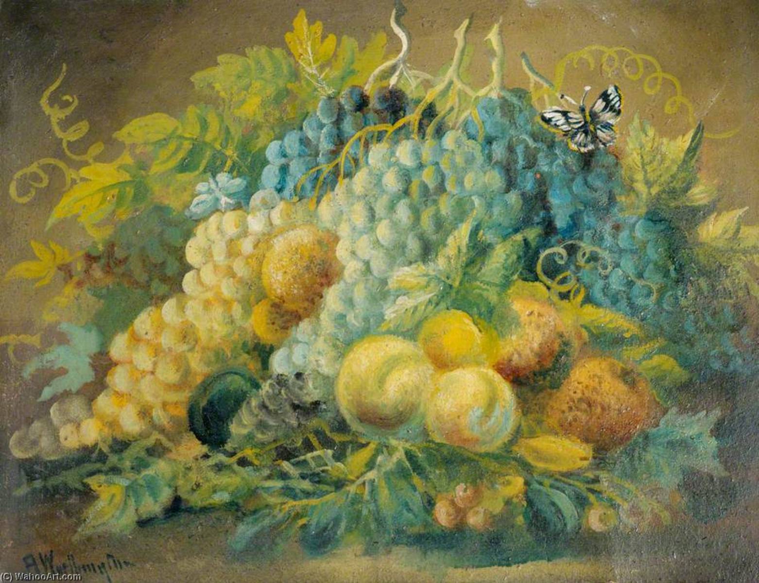 Still Life, Fruit And Butterfly — Alfred Worthington