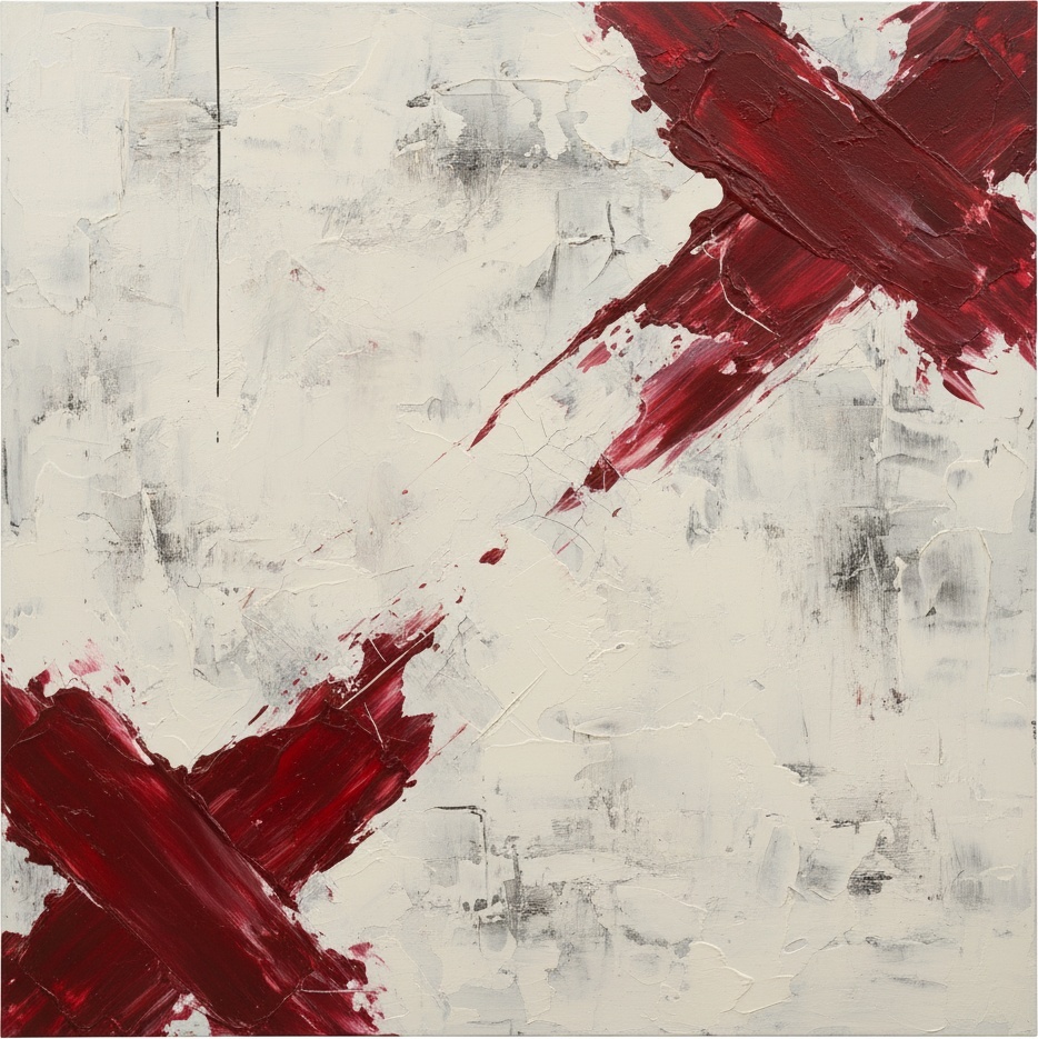 Crimson Tension In Bone: A Monumental Study Of Gestural Chaos And Texture — David Moreau