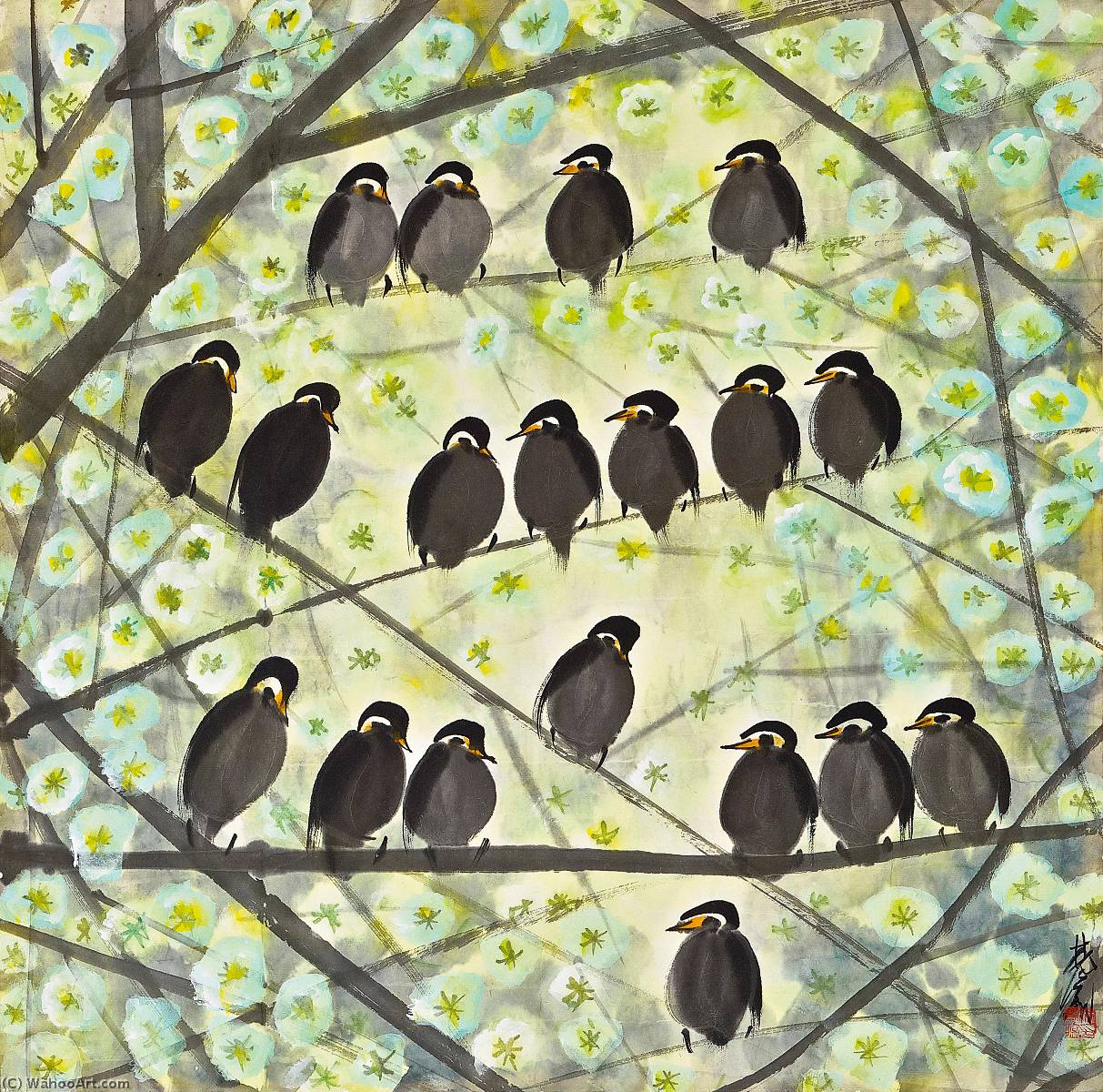 Pear Blossoms And Birds — Lin Fengmian Flying Geese Over The Lotus Pond
