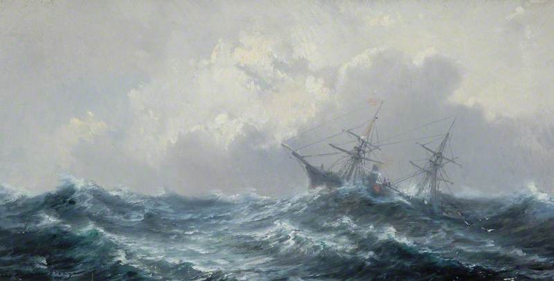 A Ship In A Stormy Sea — Jean Baptiste Henri Durand Brager