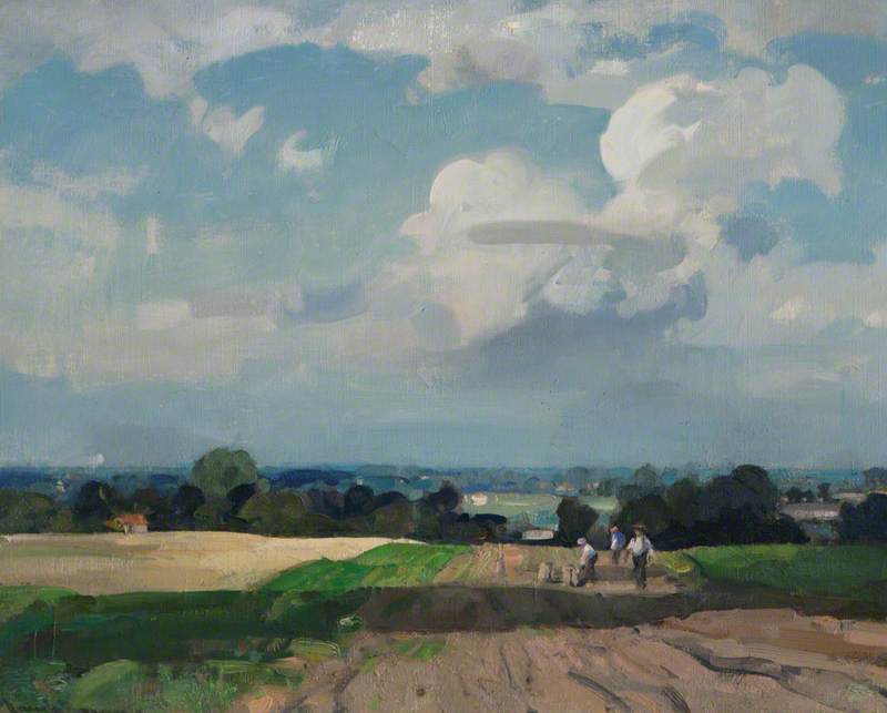 A Norfolk Landscape With Potato Pickers — Sir John Alfred Arnesby Brown