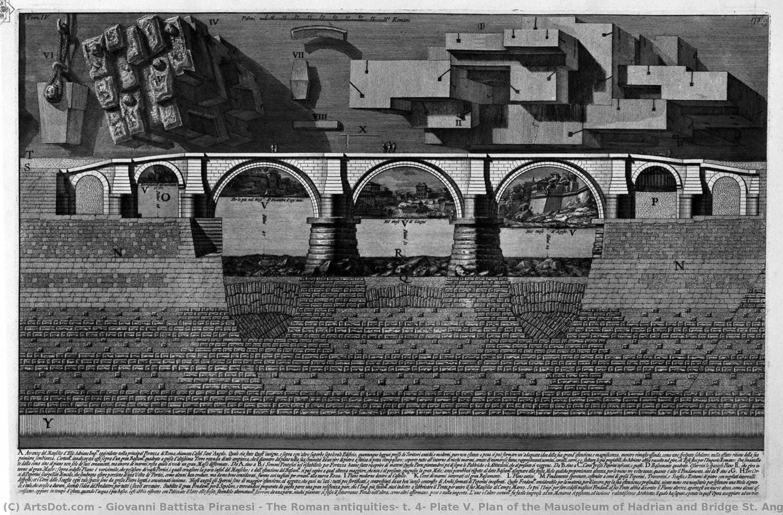 The Roman Antiquities, T. 4, Plate V. Plan Of The Mausoleum Of Hadrian And Bridge St. Angel. — Ђаво Battista Пирањези