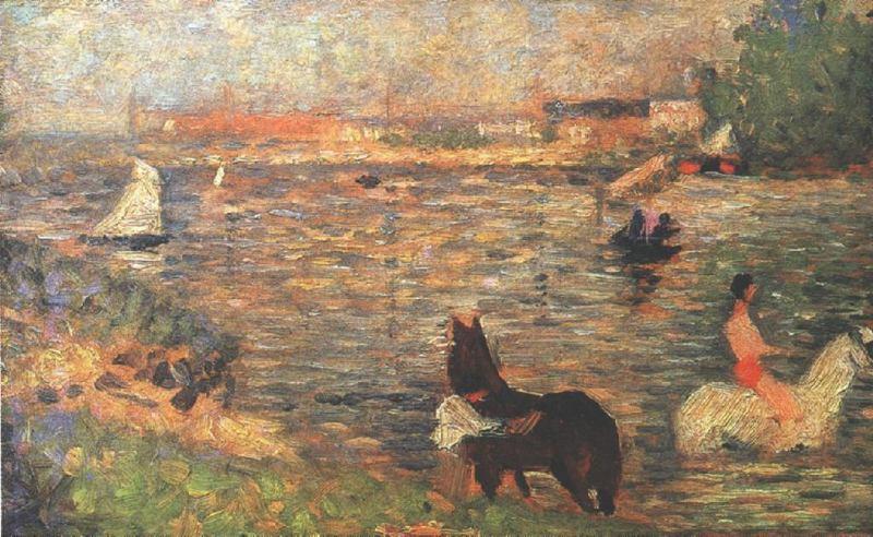 Horses In The Water — Georges Seurat