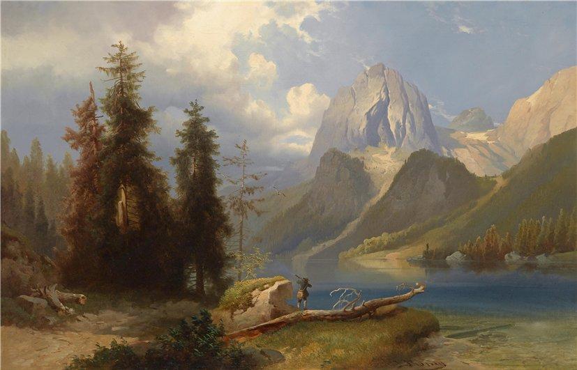 Hunter By Mountain Lake — Josef Thoma