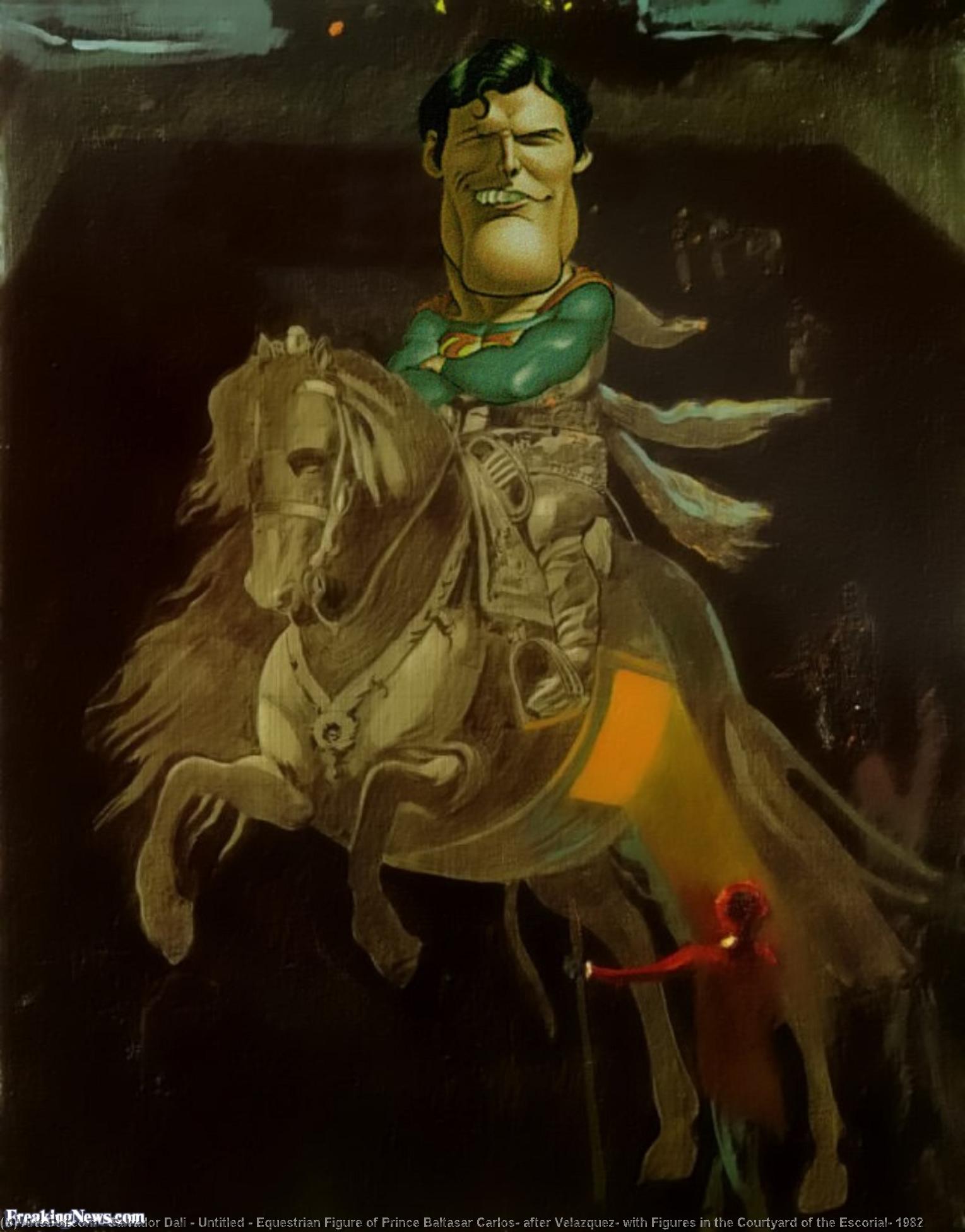Unbetitelter - Reitfigur Des Prinzen Baltasar Carlos, Nach Velázquez, Mit Figuren Im Innenhof Von El Escorial, 1982 — Salvador Dalí