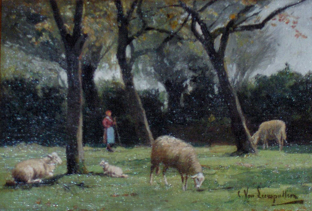 Shepherdess With Sheep — Cornelis Van Leemputten
