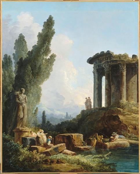Ruines Antiques.jeunes Filles Devant Une Statue De L'abondance — Hubert Robert