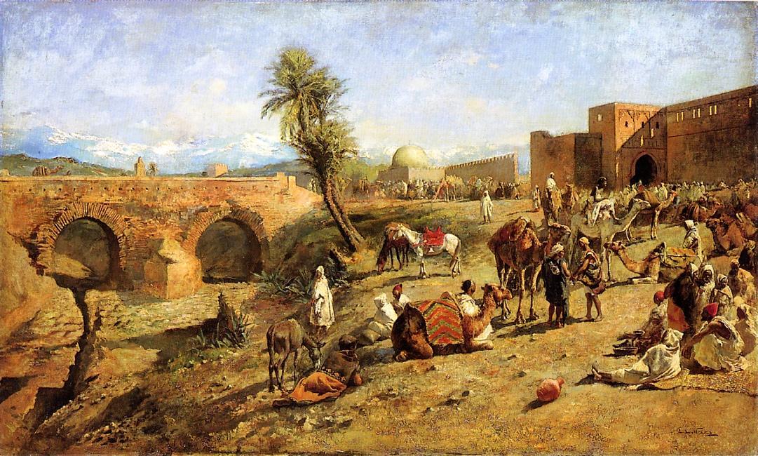 Arrival Of A Caravan Outside The City Of Morocco — Edwin Lord Weeks
